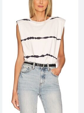 All Saints Mika Tystripe Shoulder Pads Tank Top -100% Cotton-S